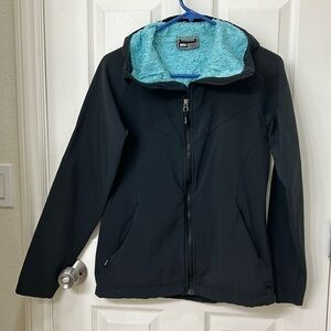 REI Jacket Small Black Hooded Sherpa Lined Full Zip Pockets Womens